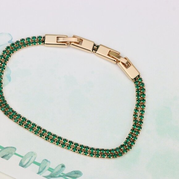 Rose Gold Bracelet with Green Stones, XPBL0679 - Picture 4 of 12